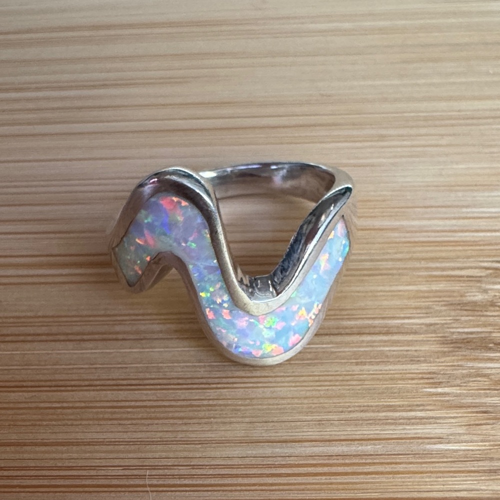 Silver Opal Wave Ring 6.5
